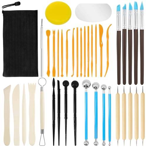 Eudomis 41-teiliges Modellierwerkzeug Set für Töpferwerkzeug, Sculpting Tools und Clay Tools – für Polymer Clay & Modelliermasse, mit Aufbewahrungsbeutel und Schnitzwerkzeug, für Künstler und Anfänger