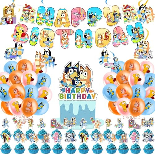 47 piece cartoon Bruy birthday decoration set, Bruy balloon party supplies include birthday banners, cake ornaments, cake decorations, latex balloons.