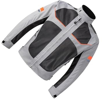 TUXCAXI Giacca da motociclista traspirante e riflettente, comoda, per motociclisti maschili, altamente riflettente di notte, giacca da motociclista estiva, Grigio, XL
