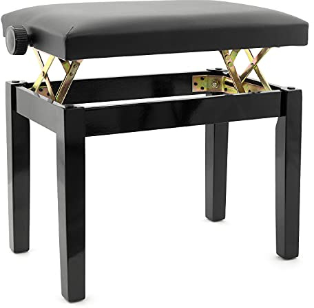 Tiger tangentbordsbänk, pianopall – justerbar med 4 höjder och hopfällbar X-ramsstol Trä 55cm cushion length Blank svart