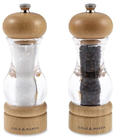 Cole & Mason 105 Salt and Pepper Grinder Set, Adjustable Precision+ Grind Mechanism, Beech/Acrylic, 165 mm, Gift Set, Salt and Pepper Mill Set