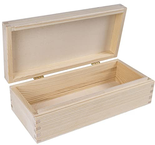 Creative Deco Kleine Holzkiste mit Deckel Holz Schloss 24 x 11,3 x 7,2 cm | Unlackierte Holzbox | Aufbewahrungsbox | Holzschatulle für Lagerung der Wertsachen, Werkzeugen und Zigarren