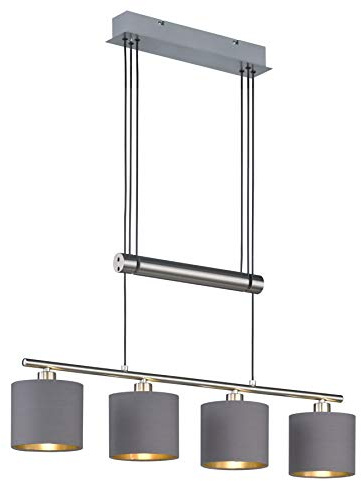 Trio Leuchten Garda 305400441 JoJo Pendelleuchte, Metall, Nickel Matt, E14, Stoffschirm Taupe/Gold |