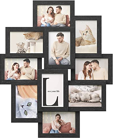 SONGMICS 4x6 Collage Picture Frames, 10-Pack Photo Collage Frame for Wall Decor, Glass Front, Assembly Required, Ink Black URPF20BK