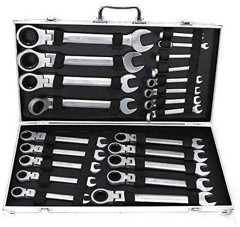 WUPYI2018 Lot de 22 clés polygonales à cliquet mixte en acier chrome vanadium 6-32 mm