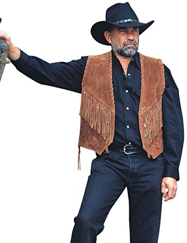 STARS & STRIPES W-35 Weste – Western Lederweste mit Fransen & Bändchen-Verzierung