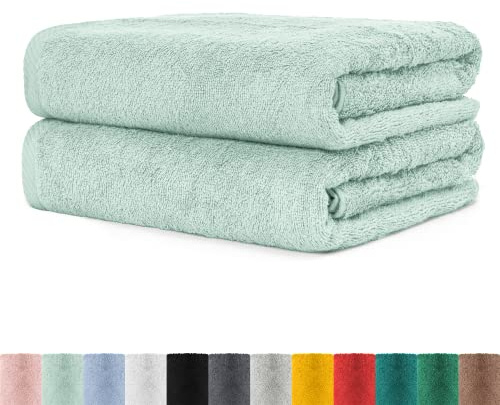 BaSaTex Saunatuch Set XXL, 2er Pack, 80x200 cm, Mint | 100% Baumwolle, Made in Green, Aufhängeschlaufe, Saugstark und Weich