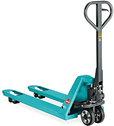 Ameise Hubwagen PTM Schnellhub | 2.000kg Tragkraft | 1.150mm Gabellänge | Schnellhub bis 120kg | Lenkrad aus laufruhigem Vollgummi | Tandem-Gabelrollen aus Polyurethan | Palettenhubwagen Türkisblau