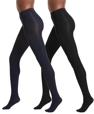 No nonsense Women's Super Opaque Control-Top Tights, Black/Navy, XX-Large