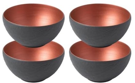 Villeroy & Boch Manufacture Rock Glow Müslischalen 4er Set aus Porzellan in der Farbe Schwarz/Kupfer, 14cm, 10-4283-1900