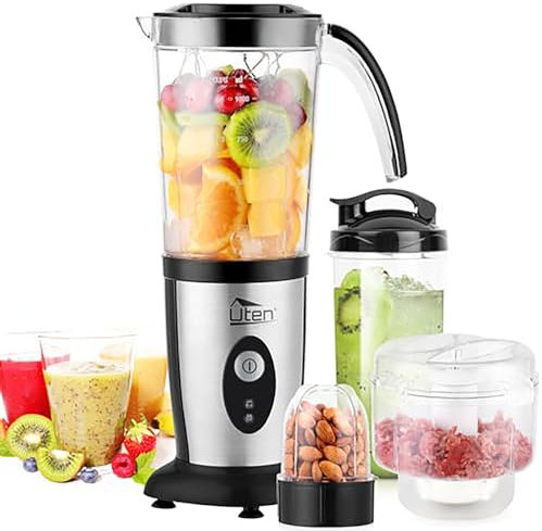 Uten Standmixer Mixer Smoothie Maker Multifunktion Entsafte Fleisch Zerkleinerer Ice Crusher Elektrisch edelstahl Smoothie Mixer Küche mit Flasche 5 in 1 (220W,22000U/Min)