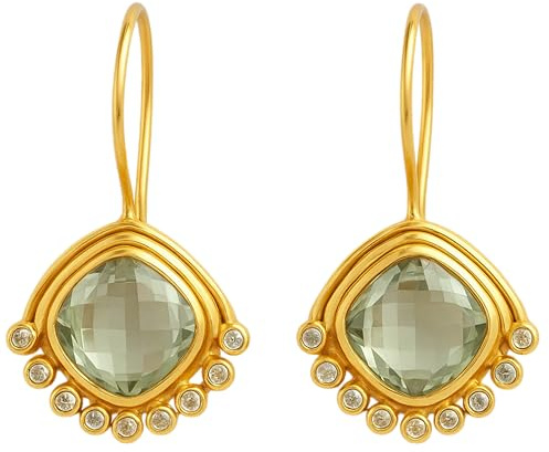 Pendientes de plata de ley chapados en oro con amatista verde y diamantes