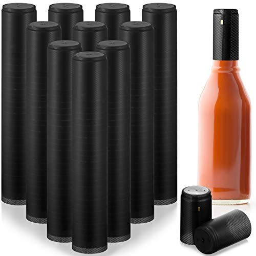 Zonon 200 Pieces PVC Heat Shrink Capsules Hot Sauce Bottles 28 x 50mm Wine Woozy Bottles Capsules Shrink Caps,5oz 10oz (Black)
