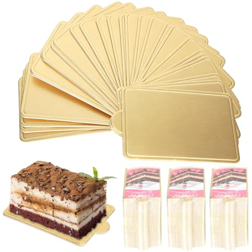 300pcs Cardboard Cake Bases, 4 x 2in Rectangular Mini Golden Mousse Cake Boards Cake Paper Plates Dessert Board Base Grease for Wedding Birthday