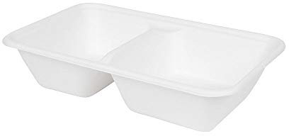 BIOZOYG Ciotole da menù in canna da zucchero divise in 2 1000ml I 50 ciotole per patatine compostabili in bagassa biodegradabile I Confezione menù pregiata I Piatti take away bianchi 50 pz.