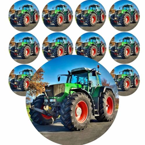Essbarer Tortenaufleger Traktor // Tortendekoration Bauernhof, Trecker // 20cm (Tortenaufleger (Zucker)+12 Muffinaufleger Oblate)