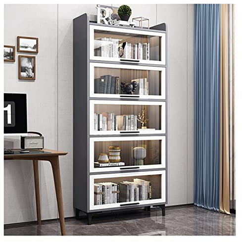 TOMYEUS Bücherregal Raumteiler Kinderstaubfestes Bücherregal mit Glastür Wohnzimmer Boden-to-Decke Bücherregal Rack Schlafzimmer Bücherregal Lagerschritt Büroregal Aktenregal Ordnerregal