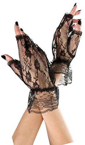 Kurze Fingerlose Handschuhe Spitze Netz Goth Kostümhandschuhe Elegante Kurze Sommerhandschuhe Hochzeit Party Abendhandschuhe Blumenmuster Halb Finger Brauthandschuhe Sunproof (Black, One Size)