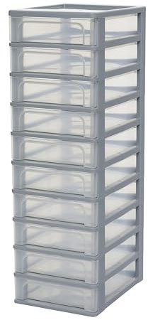 Iris Ohyama, Schubladen Organizer, 10 Flachen Schubladen, Grau, OCH-2100 | Easy-Pull-System, A4, A5 & A6 Format, Schreibtisch Organizer für Büro, Schreibwaren, BPA-frei