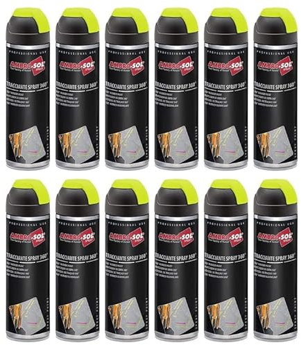 VIRSUS 12 Bombolette Vernice spray Tracciante Maker da 500ml con valvola a 360° per Uso Professionale e Domestico, per Asfalti, Muri e Legno, Essiccazione Rapida (giallo fluorescente)