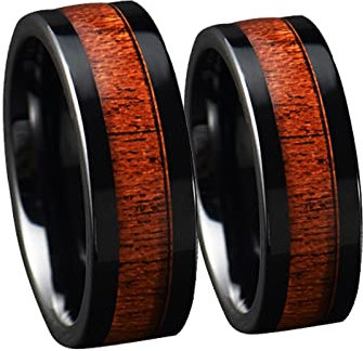 BCughia Freundschaftsringe Beste Freundinnen, Partnerringe Schwarz Wolframcarbid 8 mm Schwarzes Ring Inlay Holz Damengröße 54(17.2), Herrengröße 67(21.3)