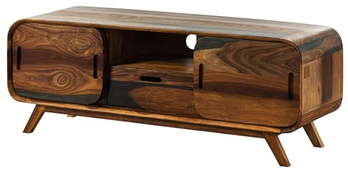 MASSIVMOEBEL24.DE | Mailand TV-Board aus Massivholz #225 | aus Sheeshamholz - Dunkelbraun, lackiert | 5 Fächer & 1 Schublade | 134x40x48 cm | massives Sideboard mit Schiebetüren