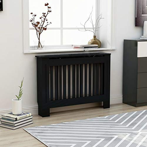 Lechnical Radiator Cover Black 112x19x81 cm MDF,Radiator Cover,Radiator Cover Modern(SPU:288174)