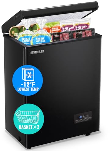 DEMULLER Chest Freezer 4.0 CU. FT Ultra-low Temperature Deep Freezers (Down to -12 ℉) with TWO Removable Baskets Accurate Display of Cabinet Temp Freestanding Black