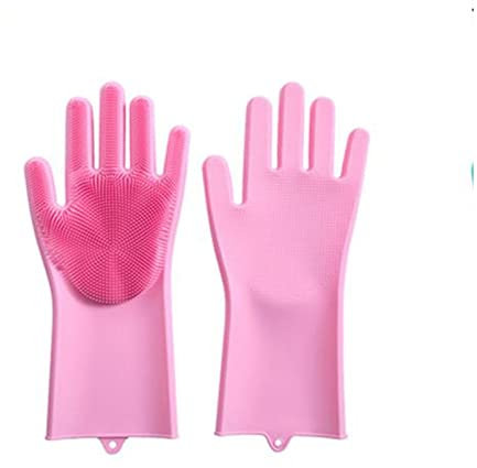 DUnLap Cleaning Gloves Gloves Kitchen Multifunctional Gloves Silicone Dishwashing Gloves Cleaning Scrub Household Silicone Rubber Garden Work Gloves Eco Friendly Cleaning Gloves(Pink)