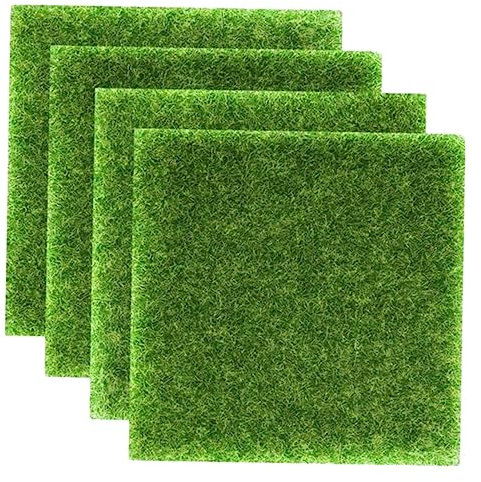 Toddmomy 4pcs Realistic Fake Lawn Mat Artificial Turf for Landscaping Decor Grass Rug Lifelike Outdoor Prop for Miniature Gardens Eco Bottles