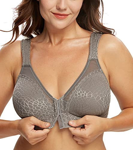 DotVol Women's Full Figure Front Closure Wirefree Posture Bra | Back Support, Non Foam Unlined Cup,Wide Cushioned Strap, Breathable Jacquard Fabric, Custom Fit, Plus Size, for Large Breasts