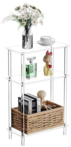 Bkemiy Schmaler Beistelltisch aus transparentem Acryl, 3 Etagen, rechteckig, schmaler Nachttisch für Wohnzimmer, 39,9 cm L x 20 cm B x 62,5 cm H