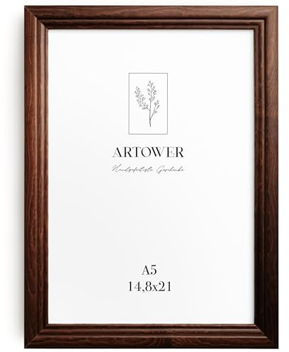 Artower® Bilderrahmen Vintage Braun Holz Rahmen für DIN A5 14,8 x 21 cm | Posterrahmen Groß für Collage | Picture Frame Vintage Brown Wood 15x21 cm | Retro Schmal Bilderrahmen | Braun Poster Rahmen