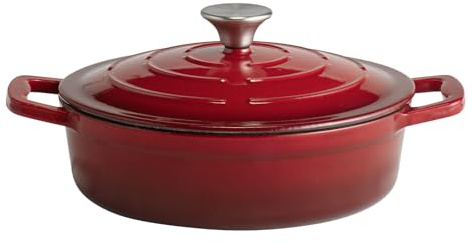 APS 88300 - Rostiera con coperchio 5 STARS, in ghisa, adatta a induzione, utilizzabile in forno, con porta coperchio, Ø 25 cm, 2,5 litri, colore: Rosso
