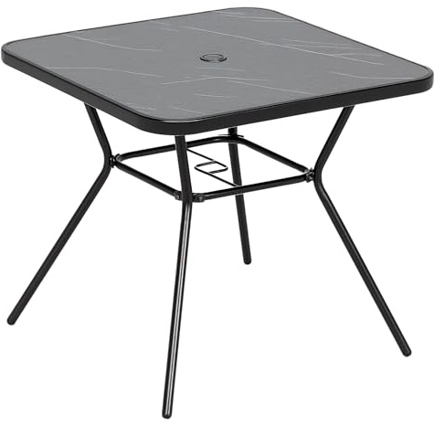Outsunny 80x80cm Outdoor Dining Table, Faux-marbled Garden Table with Umbrella Hole, Square Patio Table with Steel Frame for Porch, Balcony, Black