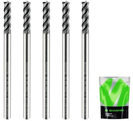 SHAPPRO 1/8 Inch Shank Carbide Square End Mill, 4 Flute CNC End Mills, Heat-Resistant Metal Endmill Suitable Alloy Steel, Stainless Steel, Various Cast Iron（5PCS）