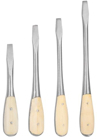 sourcing map Lot de 4 tournevis plats SL6 SL8 SL10 SL12 en acier carbone avec poignée en bois pour fixer, buriner et desserrer