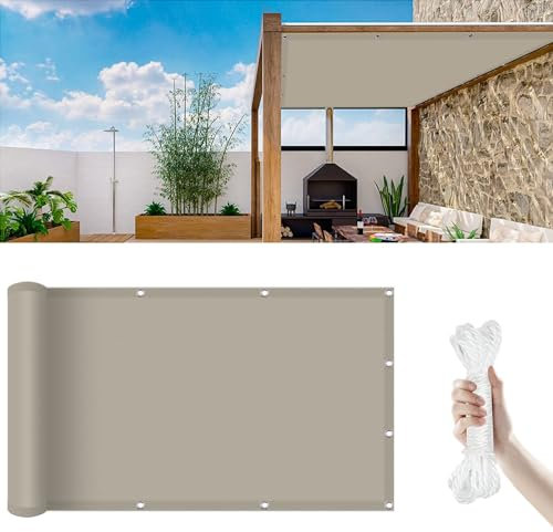Sonnensegel Wasserdicht 7 x 9 m (Nach Mass) Premium Polyester Segeltuch Sonnensegel Markise,Schattiernetz für Garten Rasen Camping, Khaki