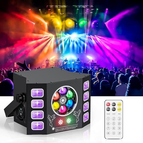Jeu de Lumiere, lumière disco 100W, lumière de fête, œil d'abeille, lumière flash UV, 14 canaux DMX avec commande vocale, télécommande, convient pour mariage, fête d'anniversaire, Halloween