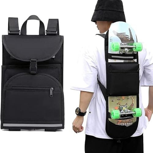 FUIERI Skateboard Tasche Rucksack Longboard Tasche Normale Skateboard Tasche Skateboard-Schultergurt Verstellbare Schulter Faltbarer Träger Reiserucksack,Schwarz