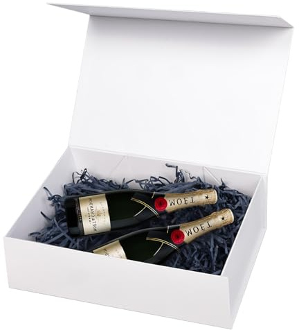 Anscher Magnetische Geschenkboxen mit Band, groß, 31,8 x 21,6 x 10,2 cm, hochwertige, weiße starre Geschenkboxen mit Deckel für Geschenke, Brautantrag, Weihnachten, Babyparty, Geburtstag und