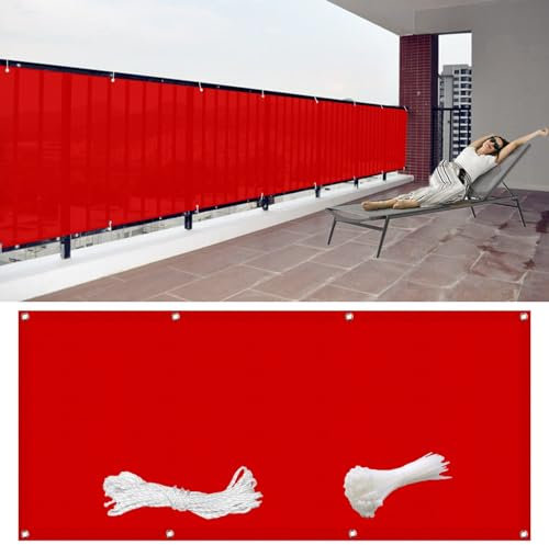 Balkon Sichtschutz 135 x 450 cm Blickdicht Anti-Diebstahl Abdeckung für Wind und UV-Schutz Ideal für Draußen Balkon Garten Rot