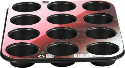 Catergold Set of 2 Large Baking Muffin Tray 12 Cups Non Stick Muffin Cupcake Tin Baking Mould for House Parties Picnics Birthday Celebration School Sharings Grey (Standard 35 x 26.5 x 3cm)