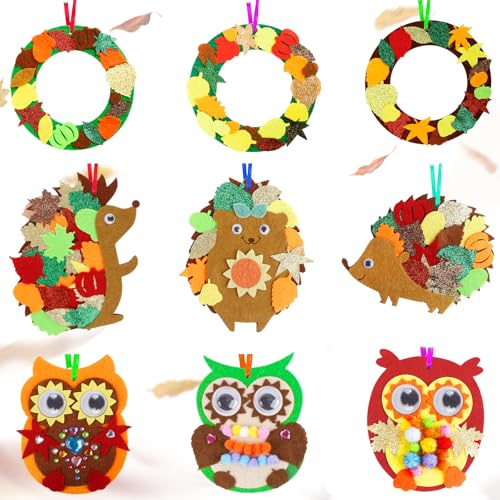 Herbst Basteln mit Kindern, 9 PCS Bastelsets für Kinder Herbstdeko Kindergeburtstag Basteln Filz Basteln Autumn Decor Igel Filzen Starterset Kinder Bastelkleister Kreativ Set für Kinder Mädchen Jungen