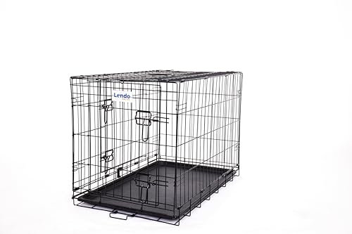 Lendo Online Hundekäfig klappbar - Hundetransportkäfig - Hundebox mit 2 Türen - Transportkäfig - Auto, Tiertransportbox aus Stahl - Hundetransportbox mit Bodenschale -Schwarz (76x47x55cm)