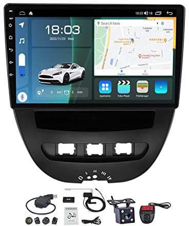 MLXABH 9'' Schermo 2 DIN Autoradio GPS Navigatore satellitare Android 11 per Peu-geot 107/T-oyota Aygo 2005-2014 Navigazione per Auto nel cruscotto Supporto Ricevitore Audio CarPlay Android Auto/FM