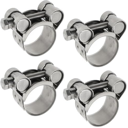 GYSRXS 4 Pezzi Fascetta Stringitubo Regolabili 23-25MM Collare Stringitubo a Bullone Morsetti per Tubi a T Morsetto per Tubo di Scarico,in 304 Acciaio Inox(Argento)