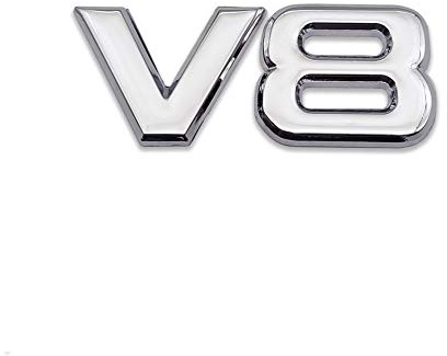 Emblème de voiture en métal chromé V8 de qualité supérieure avec logo V-8 de qualité supérieure - Autocollant pour voiture V8 (argenté)