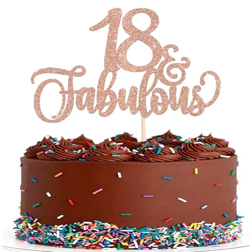 Xsstarmi 3 Pack 18 & Fabulous Cake Topper Glitter Hello 18 Fabulous Cheers to 18 Years Cake Pick Happy 18th Birthday Cake Decorations for 18th Birthday Wedding Anniversary Party Supplies Rose Gold