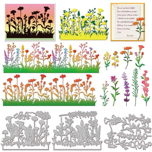 GLOBLELAND Wildblumen Metall Stanzschablone Haufen Wildblumen Papierpräge Stanzschablonen Set Stanzformen für Kartenherstellung DIY Papier Scrapbooking Handgefertigtes Fotoalbum
